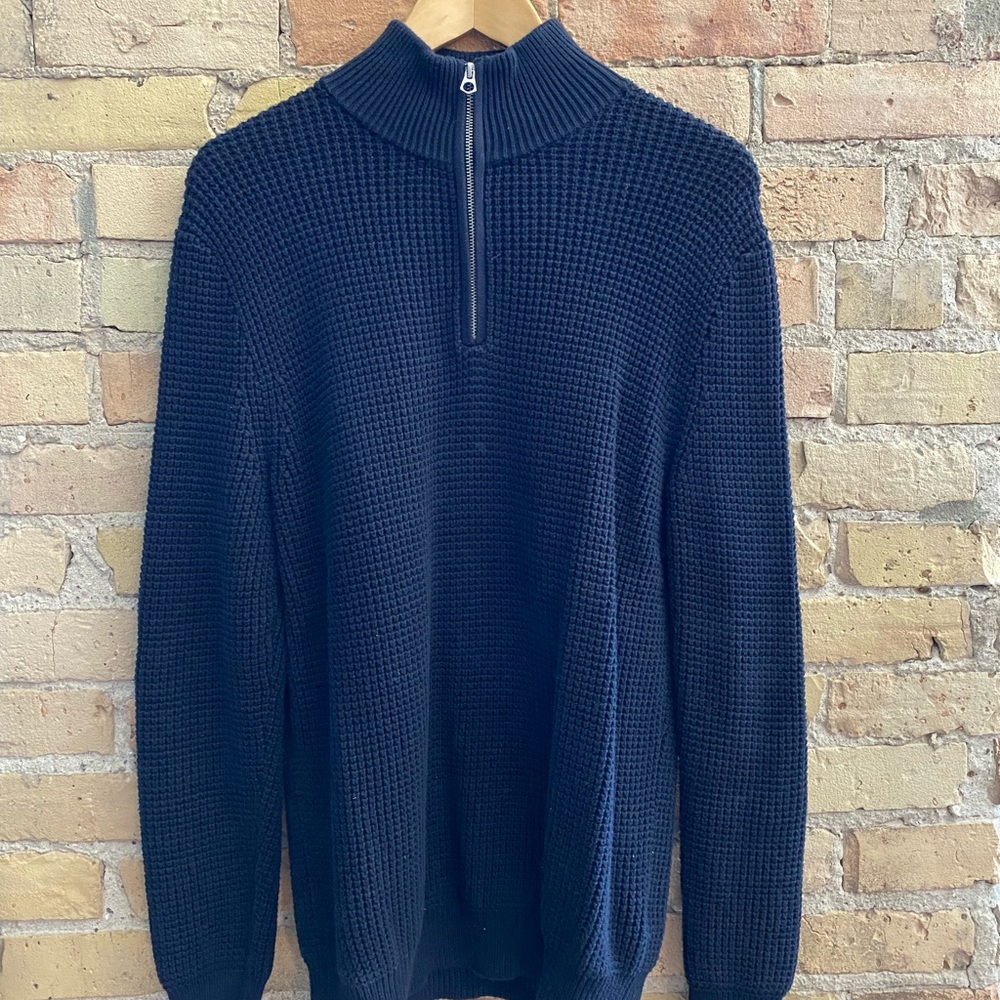J Crew Men’s Size M 1/4 Zip Navy Sweater